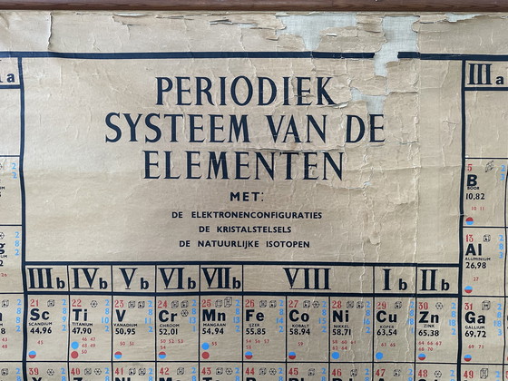 Image 1 of XXL vintage linnen kaart ‘periodiek systeem der elementen’