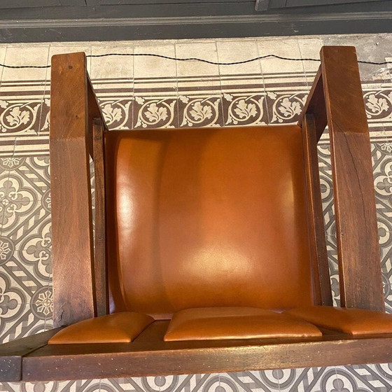 Image 1 of Paar vintage koloniale goudleren fauteuils, Frankrijk 1944