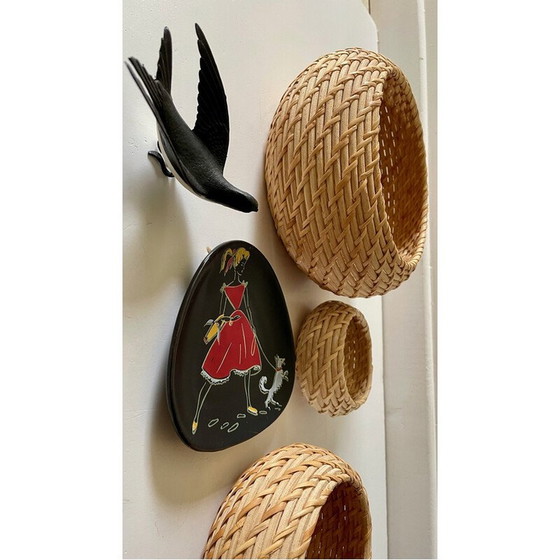 Image 1 of Vintage wandcompositie van riet en keramiek voor Keramik, Duitsland