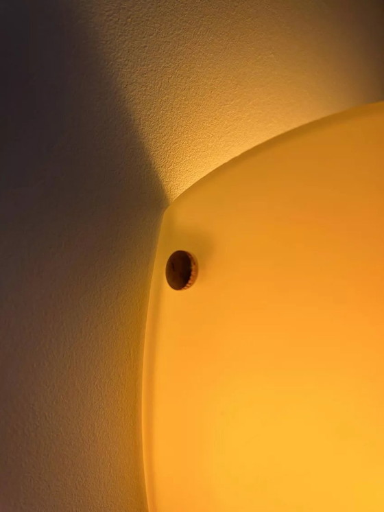 Image 1 of 2X Vintage wandlamp, opaline glas en messing, Zweden 1970