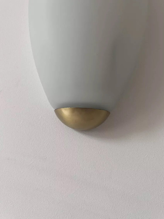 Image 1 of 2X Vintage wandlamp, opaline glas en messing, Zweden 1970