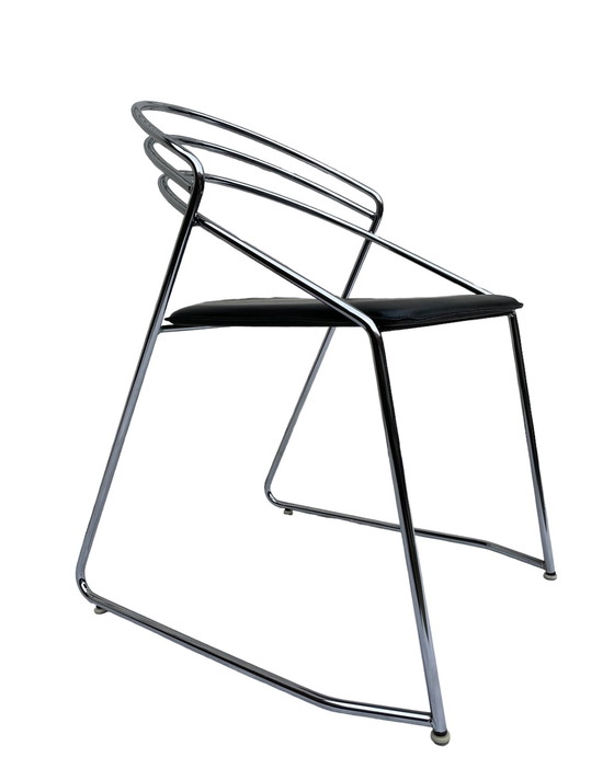 Image 1 of Vintage Design 80’S Stilistisch Chroom Draadstaal Zwart Leer