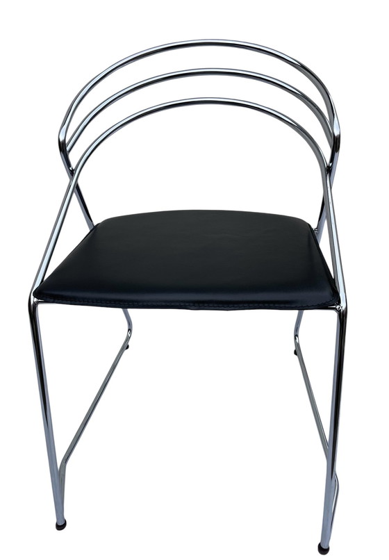 Image 1 of Vintage Design 80’S Stilistisch Chroom Draadstaal Zwart Leer