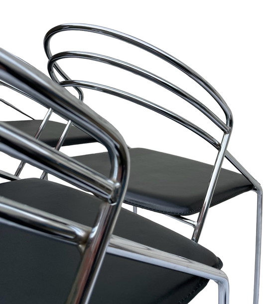 Image 1 of Vintage Design 80’S Stilistisch Chroom Draadstaal Zwart Leer