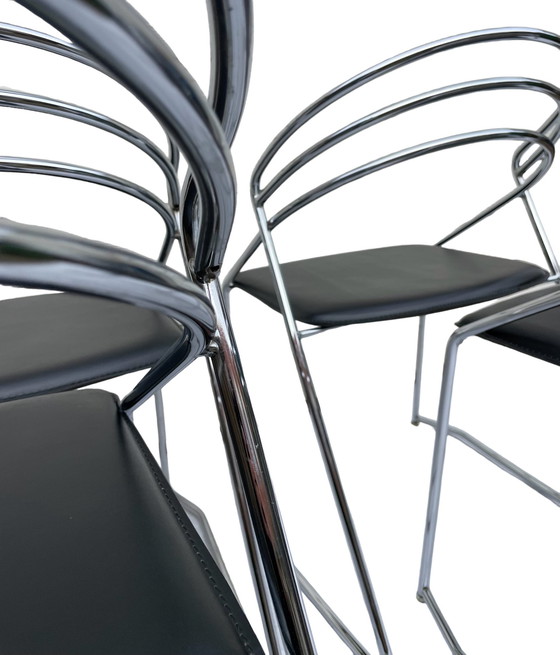 Image 1 of Vintage Design 80’S Stilistisch Chroom Draadstaal Zwart Leer