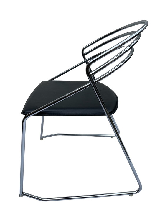 Image 1 of Vintage Design 80’S Stilistisch Chroom Draadstaal Zwart Leer