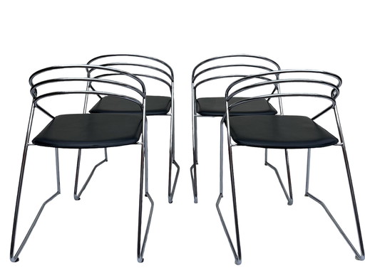 Vintage Design 80’S Stilistisch Chroom Draadstaal Zwart Leer