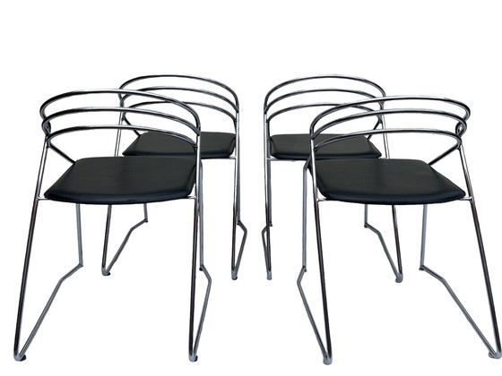 Image 1 of Vintage Design 80’S Stilistisch Chroom Draadstaal Zwart Leer