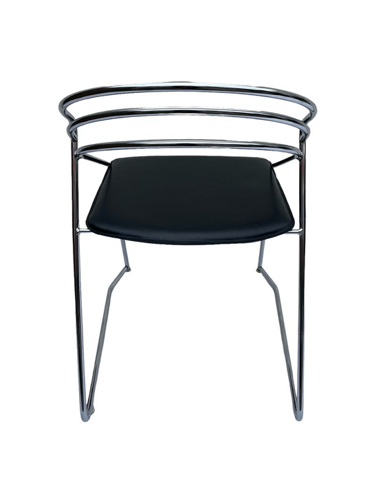 Image 1 of Vintage Design 80’S Stilistisch Chroom Draadstaal Zwart Leer