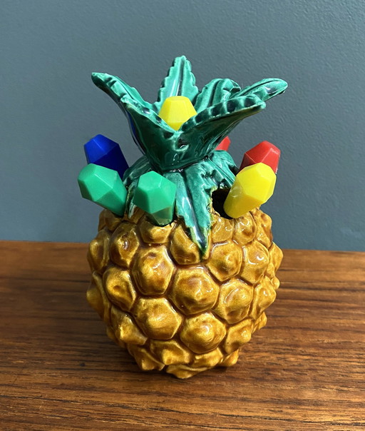 Keramische Ananas met Cocktailvork 1960S