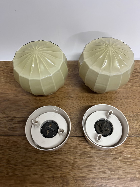 Image 1 of Set Van 2 Vintage Thabur Plafondlampen Art Deco Strak Gelijnd