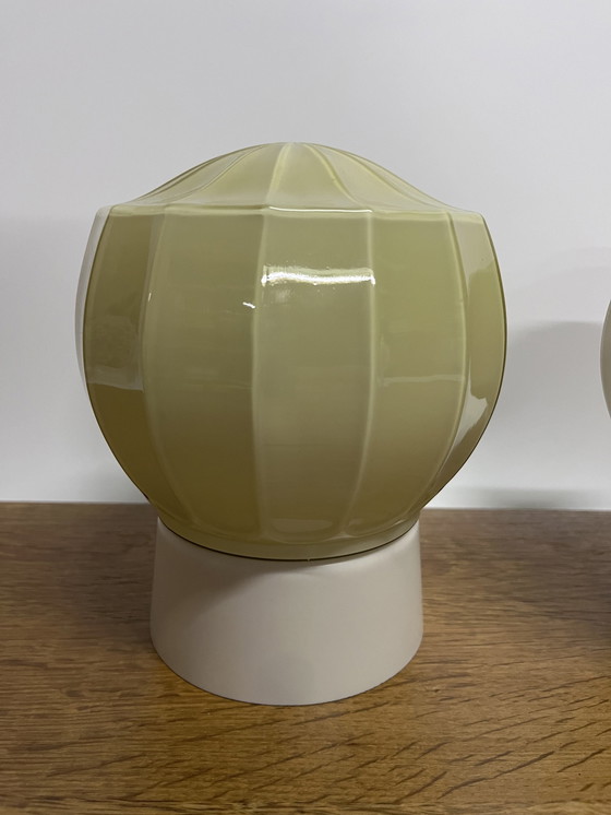 Image 1 of Set Van 2 Vintage Thabur Plafondlampen Art Deco Strak Gelijnd