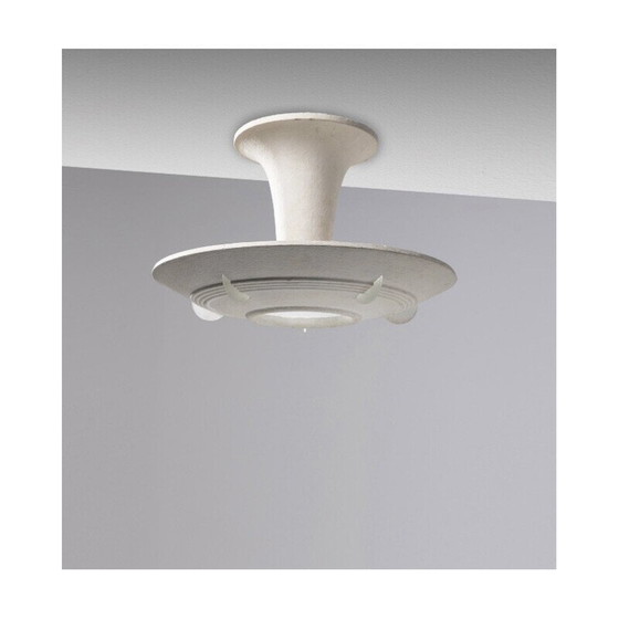 Image 1 of Vintage Arlus plafondlamp in gips en mat glas, Frankrijk 1950
