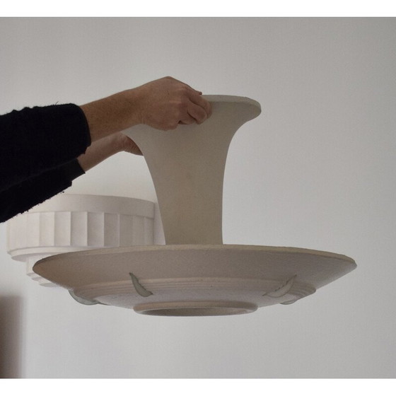 Image 1 of Vintage Arlus plafondlamp in gips en mat glas, Frankrijk 1950