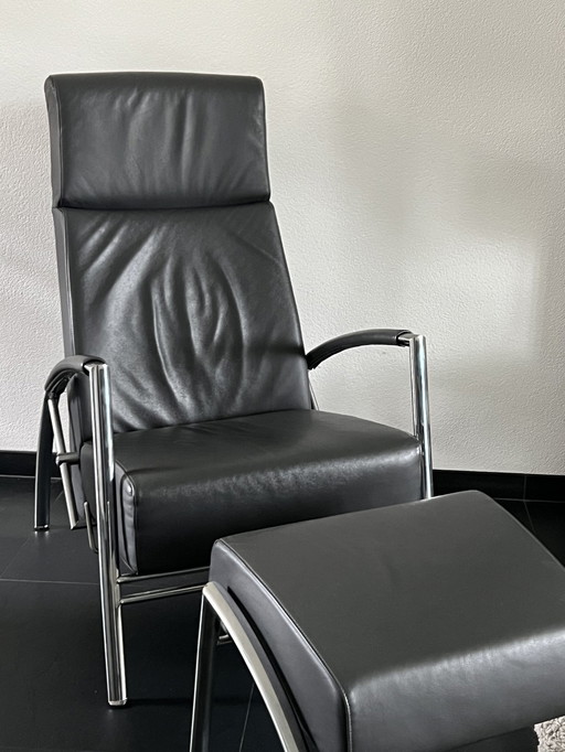 Harvink lederen club verstelbare relaxfauteuil met hocker