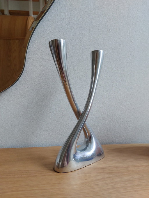 Vintage Space Age Kaarsenhouder Kaarsenhouder Aluminium Zilver