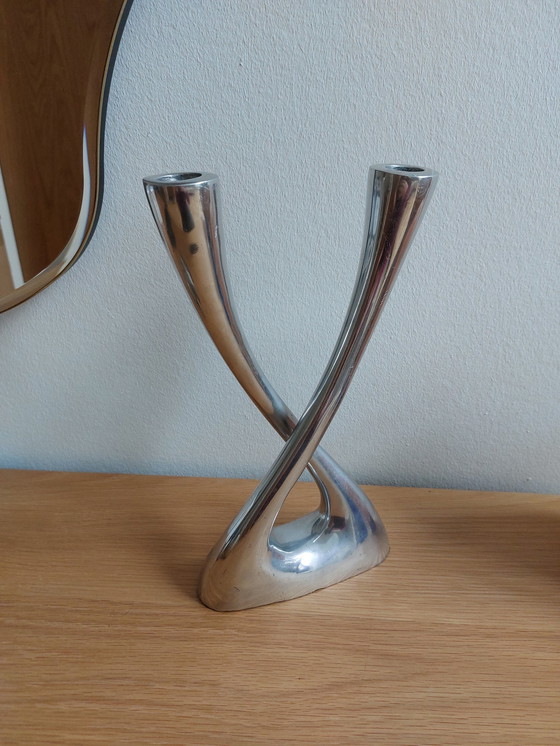 Image 1 of Vintage Space Age Kaarsenhouder Kaarsenhouder Aluminium Zilver