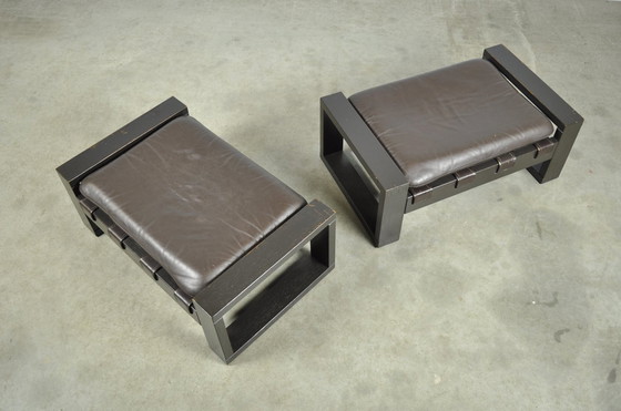Image 1 of Sonja Wasseur / Brutalistische Leren Voetenbankjes / Nederland 1970S