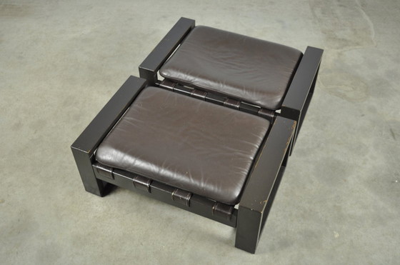 Image 1 of Sonja Wasseur / Brutalistische Leren Voetenbankjes / Nederland 1970S