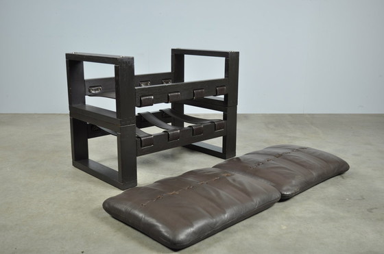 Image 1 of Sonja Wasseur / Brutalistische Leren Voetenbankjes / Nederland 1970S