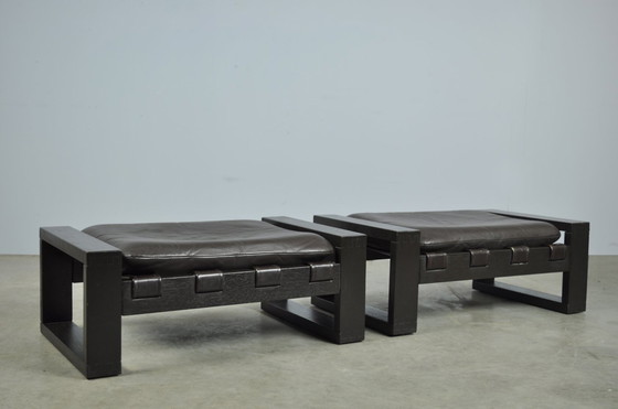 Image 1 of Sonja Wasseur / Brutalistische Leren Voetenbankjes / Nederland 1970S