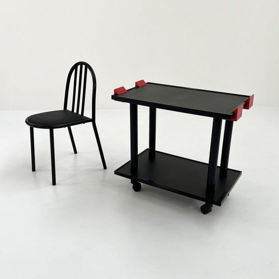 Image 1 of Zwarte en rode postmoderne trolley van Anna Castelli Ferrieri voor Kartell, 1980S