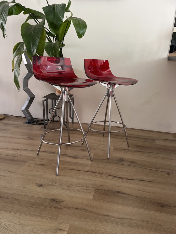 Image 1 of 2X Rode Calligaris L'Eau Bar Aqua Barkrukken