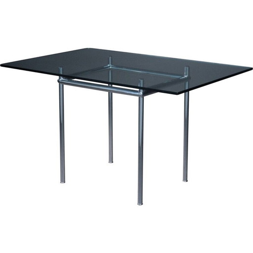 Vintage eettafel met glazen blad model LC12 van Le Corbusier voor Cassina, jaren 1925