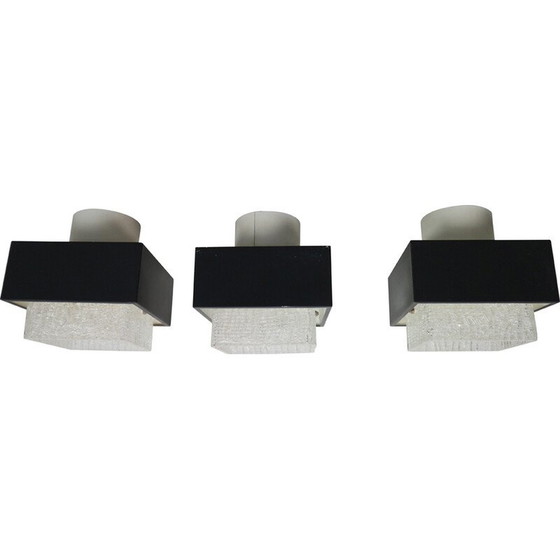 Image 1 of Set van 3 vintage plafondlampen in ijsglas en metaal voor Philips, 1960