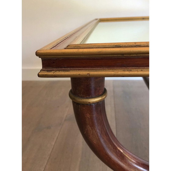 Image 1 of Vintage gesneden houten salontafel met patina en vergulding door Maison Hirch, Frankrijk 1940