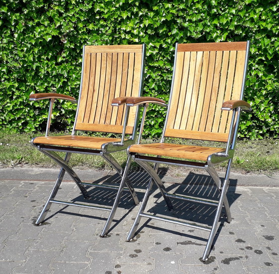 Image 1 of Boat folding chairs teak stainless steel