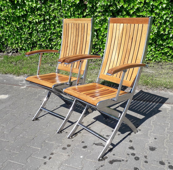 Image 1 of Boat folding chairs teak stainless steel