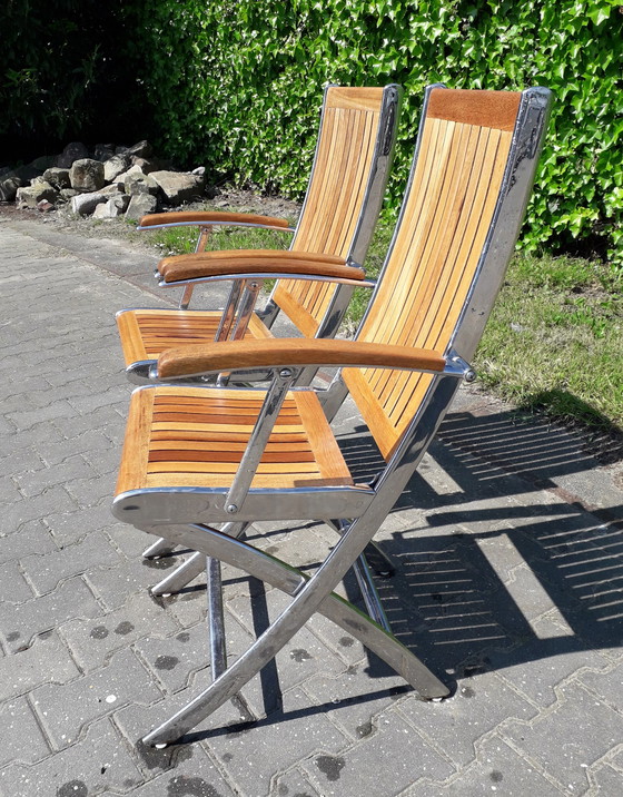 Image 1 of Boat folding chairs teak stainless steel