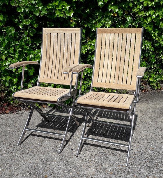 Image 1 of Boat folding chairs teak stainless steel