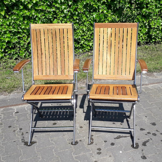 Image 1 of Boat folding chairs teak stainless steel