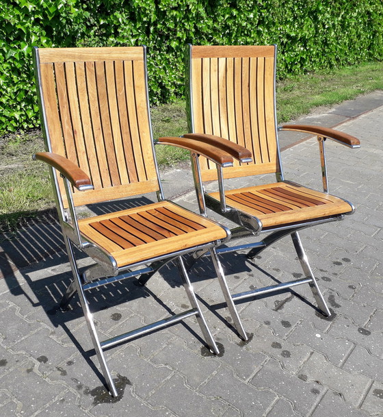 Image 1 of Boat folding chairs teak stainless steel