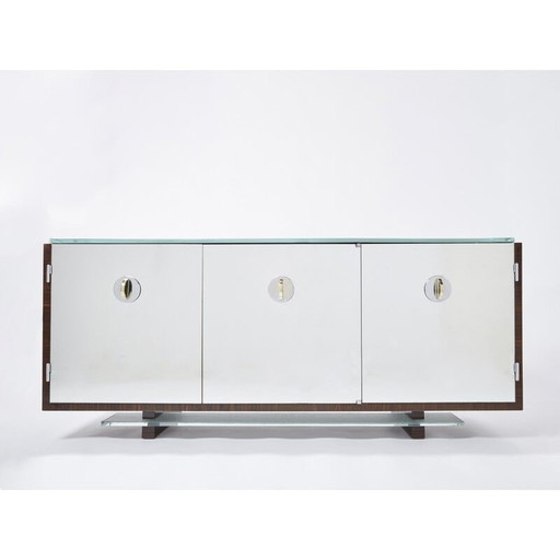 Vintage spiegel en ebbenhouten fineer dressoir van Alberto Pinto, 1990