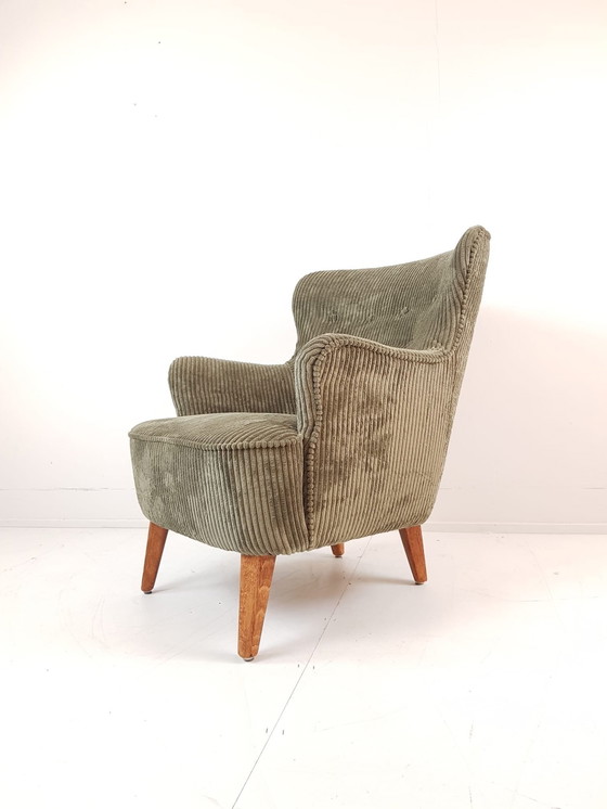 Image 1 of Artifort Fauteuil Groen | Groene Ribstof Nieuw