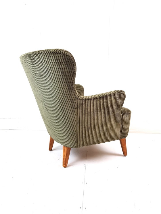 Image 1 of Artifort Fauteuil Groen | Groene Ribstof Nieuw