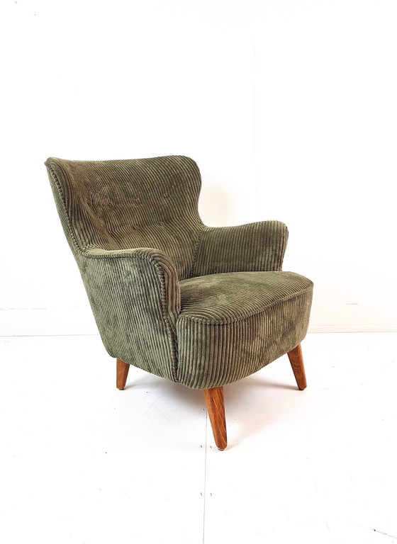 Image 1 of Artifort Fauteuil Groen | Groene Ribstof Nieuw