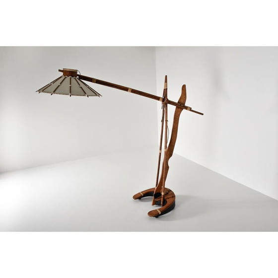 Image 1 of Vintage Palm houten studio ambachtelijke boog vloerlamp 1990