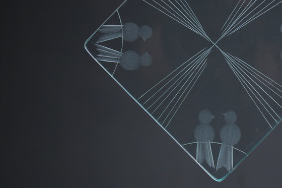 Image 1 of Art Deco juwelendoos van facetgeslepen glas en eiken, jaren 1930