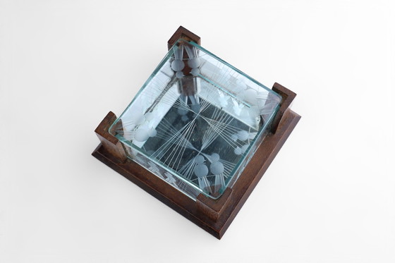 Image 1 of Art Deco juwelendoos van facetgeslepen glas en eiken, jaren 1930