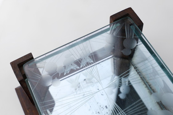 Image 1 of Art Deco juwelendoos van facetgeslepen glas en eiken, jaren 1930