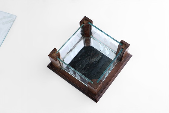 Image 1 of Art Deco juwelendoos van facetgeslepen glas en eiken, jaren 1930