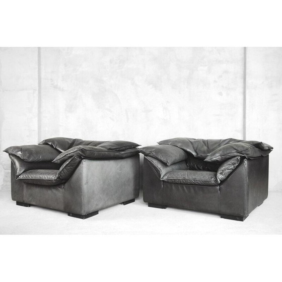 Image 1 of Paar vintage grijs lederen fauteuils van Jens Juul Eilersen voor Niels Eilersen, 1970