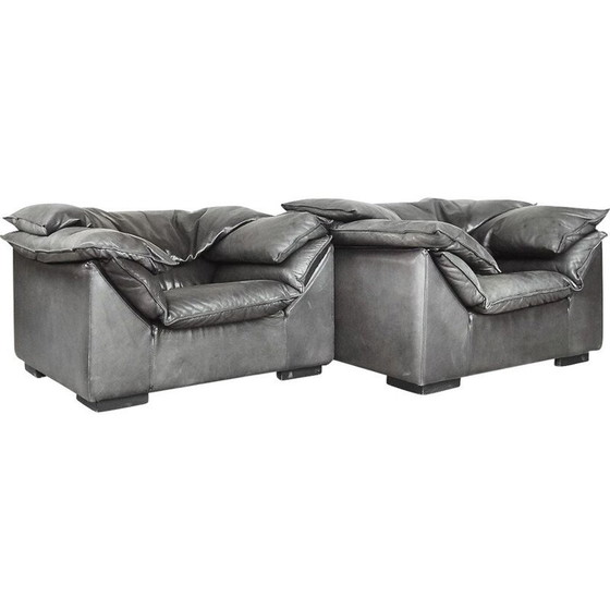 Image 1 of Paar vintage grijs lederen fauteuils van Jens Juul Eilersen voor Niels Eilersen, 1970