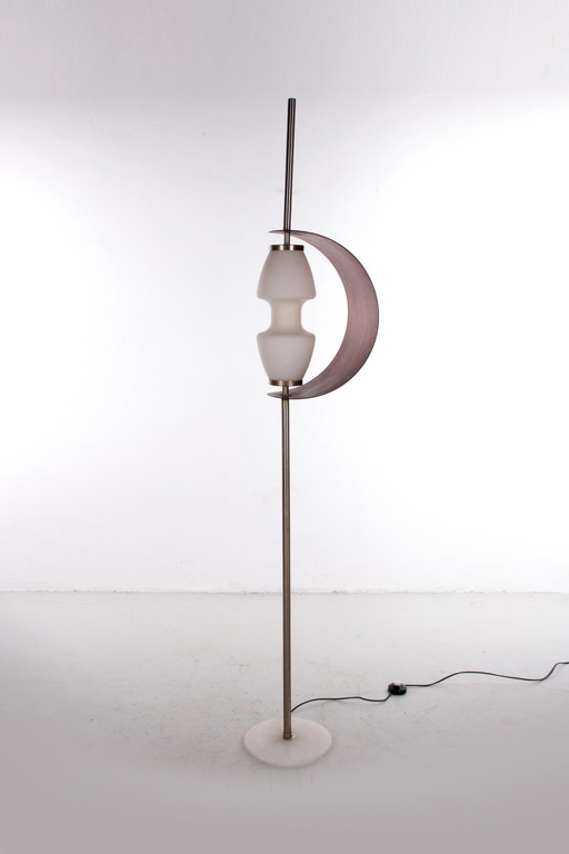 Design vloerlamp met houten lamel, Frankrijk 1960