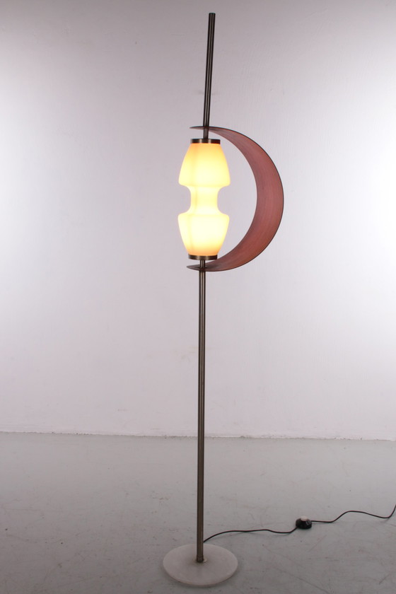 Image 1 of Design vloerlamp met houten lamel, Frankrijk 1960