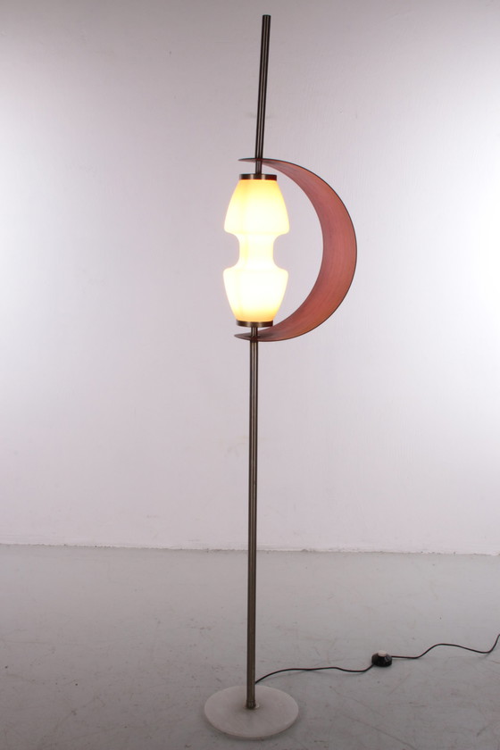 Image 1 of Design vloerlamp met houten lamel, Frankrijk 1960